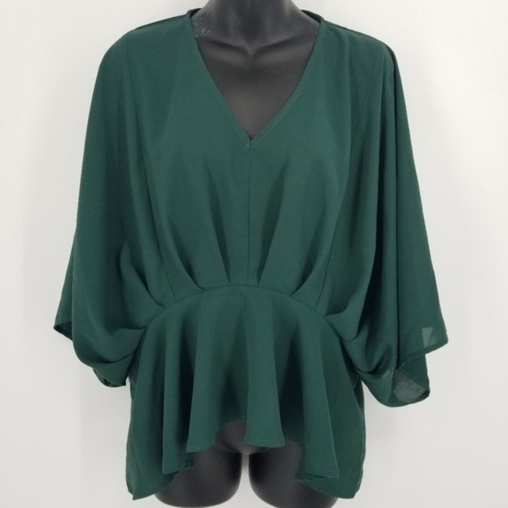 ANDREE pullover top flowy boho batwing sleeves green S